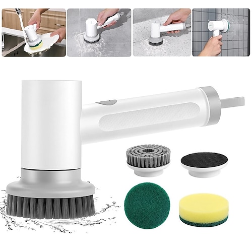 Electric Scrubbing Brush With 2 Replaceable Heads Ipx7 Waterproof Cleaning  Brush Rechargeable Cordless Shower Cleaner Durable Electric Spin Scrubber F