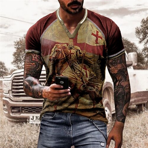 

Per uomo maglietta Magliette Maglietta Raglan Pop art Color Block Cavalieri Templari A V Abbigliamento Stampa 3D Esterno Informale Manica corta Collage Pulsante Di tendenza Originale Comoda