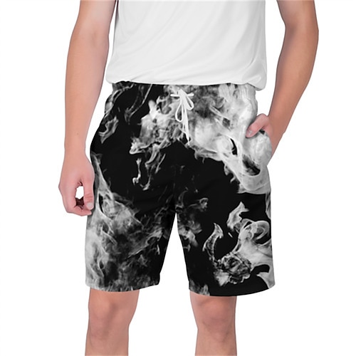 

Men's Shorts Beach Shorts Drawstring Elastic Waist 3D Print Graphic Color Block Breathable Soft Short Casual Daily Holiday Streetwear Hawaiian White / Black Black Micro-elastic