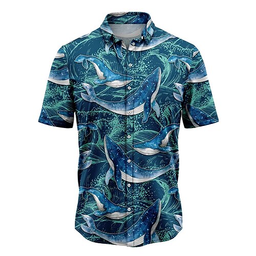 

Homens Camisa Social Camisa havaiana Animal Estampas Abstratas Baleia Aberto para a Lateral Azul Rua Casual Manga Curta Botão para baixo Imprimir Roupa Tropical Moda Havaiana Designer