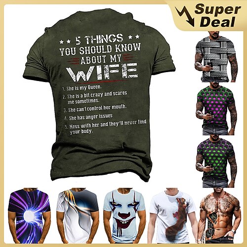

Men's T shirt Tee Tee Designer Vintage Streetwear Summer Short Sleeve Green White Purple Light Green Rosy Pink Dark Purple Graphic Optical Illusion Print Plus Size Crew Neck Round Neck Casual Daily