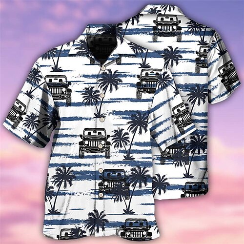 

Men's Shirt Summer Hawaiian Shirt Car Striped Graphic Prints Turndown White Casual Holiday Short Sleeve Button-Down Print Clothing Apparel Tropical Fashion Hawaiian Soft