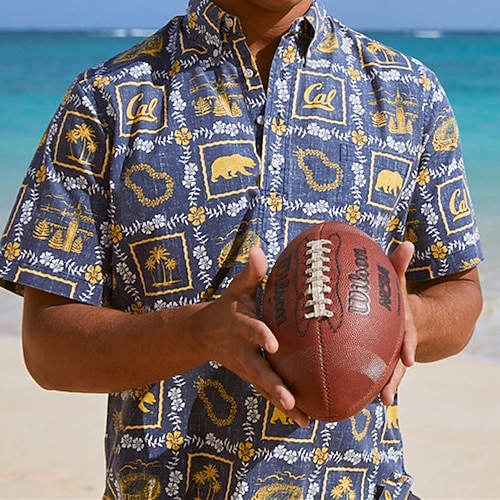 

Men's Shirt Floral Color Block Bear Coconut Tree Graphic Prints Turndown Navy Blue 3D Print Outdoor Street Short Sleeves Button-Down Print Clothing Apparel Tropical Fashion Designer Hawaiian
