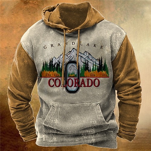 

Men's Pullover Hoodie Sweatshirt Yellow Brown Gray Hooded Color Block Graphic Prints Print Daily Sports 3D Print Basic Streetwear Designer Spring Fall Clothing Apparel Mountain Hoodies Sweatshirts