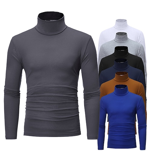 

Men's Shirt T shirt Tee Turtleneck shirt Graphic Plain Rolled collar Weekend Long Sleeve Clothing Apparel Cotton Muscle Essential