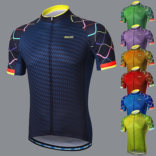 

Arsuxeo Men's Cycling Jersey Short Sleeve Bike Jersey with 3 Rear Pockets Mountain Bike MTB Road Bike Cycling Sunscreen Breathability Reflective Strips Back Pocket Navy Yellow Red Gradient Polyester