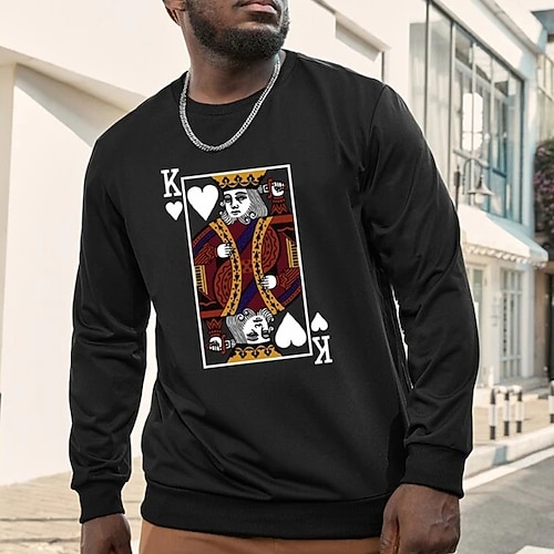 

Hombre Sudadera Negro Gris Cuello Barco Póker Estampado Festivos Noche Ropa de calle Fresco Casual Invierno Primavera Otoño Ropa Sudaderas con capucha Sudaderas