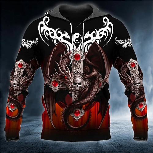 

Men's Pullover Hoodie Sweatshirt Black Hooded Skull Graphic Prints Print Daily Sports 3D Print Basic Streetwear Casual Spring Fall Clothing Apparel Hoodies Sweatshirts