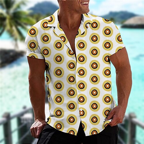 

Men's Shirt Graphic Prints Geometry Turndown Blue Yellow 3D Print Street Daily Short Sleeve Button-Down Print Clothing Apparel Tropical Fashion Hawaiian Soft