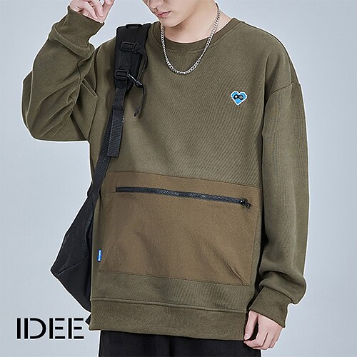 

Men's Sweatshirt Apricot Black Green Round Neck Heart Zipper Front Pocket Sports Outdoor Daily Sports Cotton Streetwear Cool Casual Fall Winter Clothing Apparel Hoodies Sweatshirts