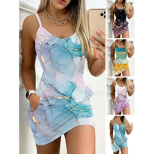 

Mulheres Vestido casual Tubinho Vestido da bainha Minivestido Preto Amarelo Azul Sem Manga Pintura Bolsos Verão Primavera Com Alças Finas Moda 2023 S M L XL XXL