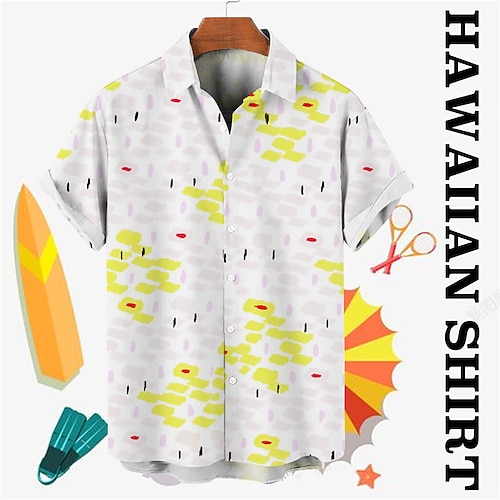 

Men's Shirt Graphic Prints Geometry Turndown Yellow Green Street Casual Short Sleeves Button-Down Print Clothing Apparel Tropical Fashion Designer Hawaiian