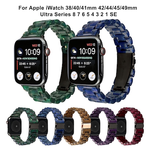 

1 PCS Smart Watch Band Compatible with Apple iWatch 38/40/41mm 42/44/45/49mm Ultra Series 8 7 6 5 4 3 2 1 SE Jewelry Bracelet for iWatch Smartwatch Strap Wristband Resin Adjustable Breathable Rugged