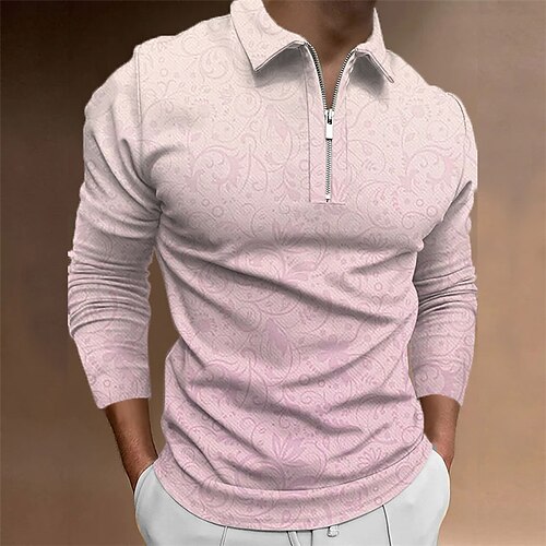 

Herre POLO T-skjorte Golf skjorte Blomstret Grafiske trykk Aftæpning Grønn Hvit Svart Rosa Navyblå 3D-utskrift utendørs Gate Langermet Glidelås Trykt mønster Klær Mote Designer Fritid Myk
