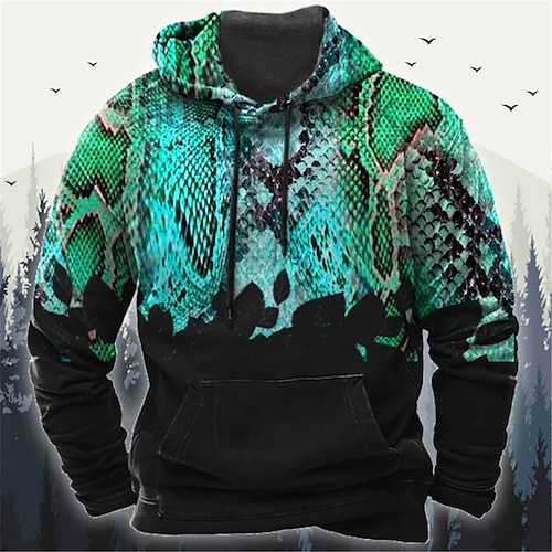 

Men's Pullover Hoodie Sweatshirt Blue Hooded Graphic Prints Snake Print Daily Sports 3D Print Basic Streetwear Designer Spring Fall Clothing Apparel Hoodies Sweatshirts