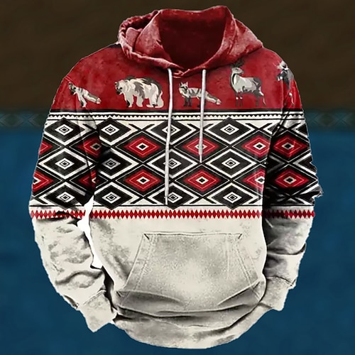 

Men's Pullover Hoodie Sweatshirt Red Brown Hooded Animal Bohemian Style Graphic Prints Print Daily Sports 3D Print Basic Streetwear Designer Spring Fall Clothing Apparel Hoodies Sweatshirts
