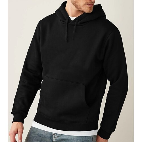 

Men's Pullover Hoodie Sweatshirt Teddy Coat Black Blue Yellow Wine Army Green Hooded Solid Color Drawstring Sports Outdoor Casual Streetwear Hot Stamping Basic Streetwear Sportswear Winter Fall