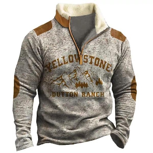 

Men's Zip Sweatshirt Pullover Gray Half Zip Graphic Letter Print Sports Outdoor Casual Daily 3D Print Fleece Streetwear Designer Thin fleece Fall Winter Clothing Apparel Hoodies Sweatshirts