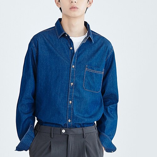 

Men's Shirt Jeans Shirt Button Up Shirt Denim Shirt Casual Shirt Plain Turndown Black Blue Dusty Blue Light Blue Street Casual Long Sleeve Button-Down Clothing Apparel Cotton Denim Fashion Classic