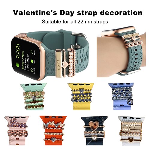 

Valentine's Day Smartwatch Band Decorations Compatible with Apple iWatch Series 8 7 6 5 4 3 2 1 SE Decorative Rings Loops for iWatch Smartwatch Strap Wristband Rhinestone Handmade Luxury Bling Diamond