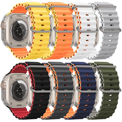 

Bracelet Océan Compatible avec Bracelet Apple Watch 38mm 40mm 41mm 42mm 44mm 45mm 49mm Imperméable Boucle en titane Ajustable Silicone Bracelet de remplacement pour iwatch Série Ultra 8 7 6 5 4 3 2 1