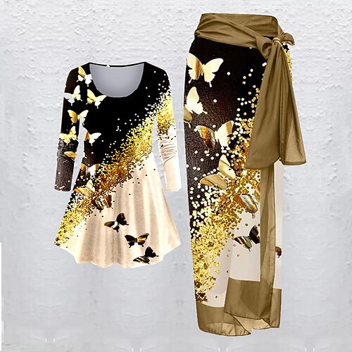 

Women's Casual Dress Dress Set Long Dress Maxi Dress Yellow Light Green Blue Long Sleeve Flower Lace up Winter Fall Spring Crew Neck Fashion Daily Loose Fit 2022 S M L XL XXL