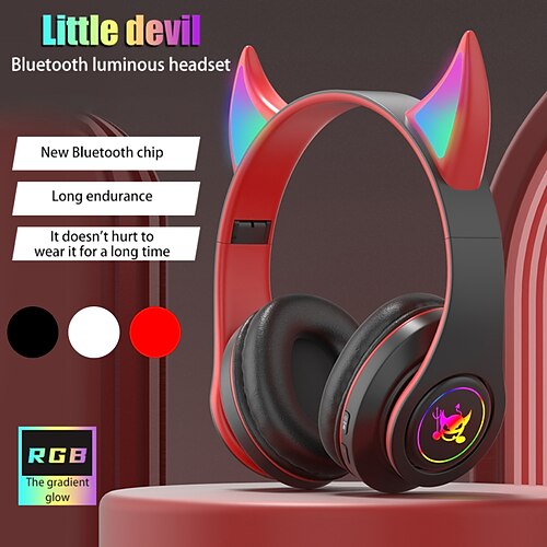 

Wireless Bluetooth Headset RGB Demon Luminous Over-Head Earphone With Mic Noise Reduction Stereo Bass Headphones