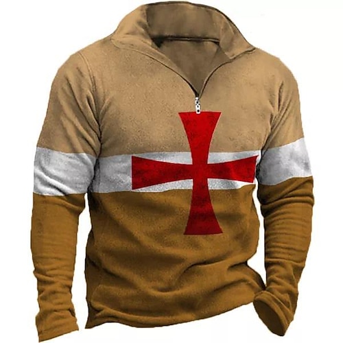 

Men's Zip Up Sweatshirt Pullover Brown Half Zip Color Block Graphic Prints Zipper Print Daily Sports 3D Print Basic Designer Casual Spring Fall Clothing Apparel Hoodies Sweatshirts