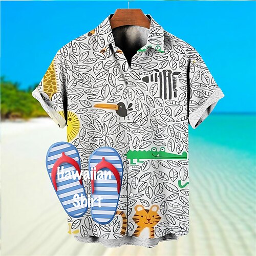 

Men's Shirt Graphic Prints Graffiti Leaves Turndown Yellow Blue Street Casual Short Sleeves Button-Down Print Clothing Apparel Tropical Fashion Designer Hawaiian