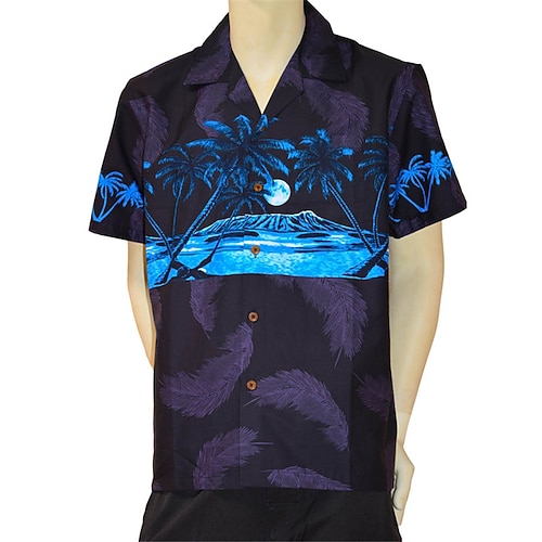 

Men's Shirt Coconut Tree Graphic Prints Beach Turndown White Navy Blue Blue Gray 3D Print Casual Holiday Short Sleeve Button-Down Print Clothing Apparel Tropical Fashion Hawaiian Soft