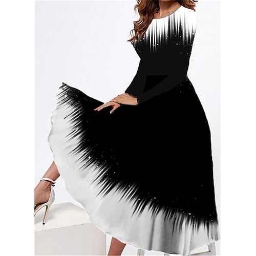 

Women's Casual Dress Swing Dress Midi Dress Black Blue Grey Long Sleeve Floral Pocket Winter Fall Spring Crew Neck Fashion Daily Weekend 2023 S M L XL XXL 3XL