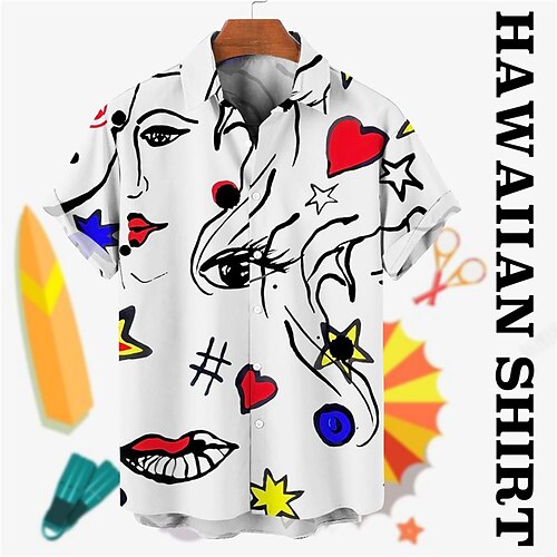 

Homens Camisa Social Camisa havaiana Abstrato Estampas Abstratas Graffiti Aberto para a Lateral Preto Branco Rua Casual Manga Curta Botão para baixo Imprimir Roupa Tropical Moda Havaiana Designer