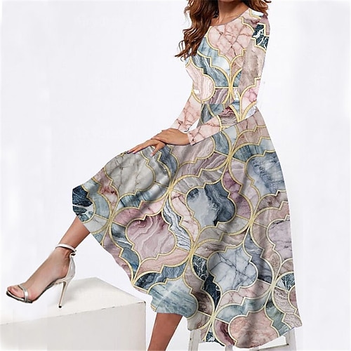 

Women's Casual Dress Swing Dress Midi Dress Pink Long Sleeve Floral Pocket Winter Fall Spring Crew Neck Fashion Daily Weekend 2022 S M L XL XXL 3XL