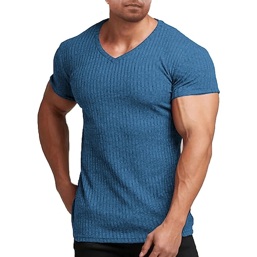 

muskel-t-skjorte for menn med stretch og kortermet v-hals bodybuilding-t-skjorte