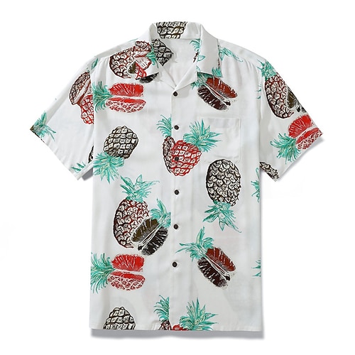 

Men's Shirt Fruit Pineapple Turndown White 3D Print Outdoor Street Short Sleeves Button-Down Print Clothing Apparel Tropical Fashion Designer Hawaiian