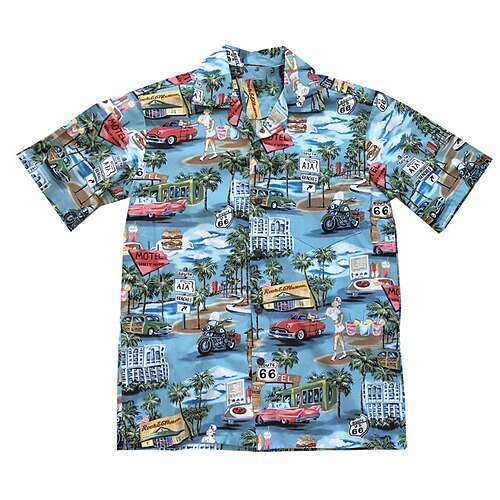

Men's Shirt Car Coconut Tree Graphic Prints Road Turndown Blue 3D Print Casual Going out Short Sleeves Button-Down Print Clothing Apparel Tropical Designer Casual Hawaiian