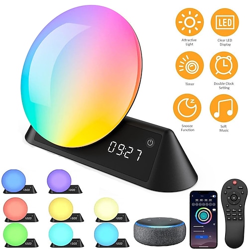 

Sunrise Alarm Clock Smart Wake Up Light Alarm Clock for Heavy Sleepers Adults App Voice Controlled 15 White Noise 16 Million Colorful Light Compatible with Alexa Google Home Ideal for Gift