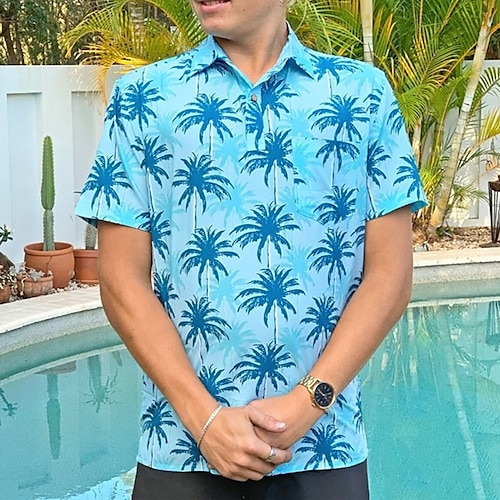 

Men's Shirt Summer Hawaiian Shirt Coconut Tree Graphic Prints Turndown Blue Outdoor Street Short Sleeves Button-Down Print Clothing Apparel Tropical Fashion Hawaiian Designer