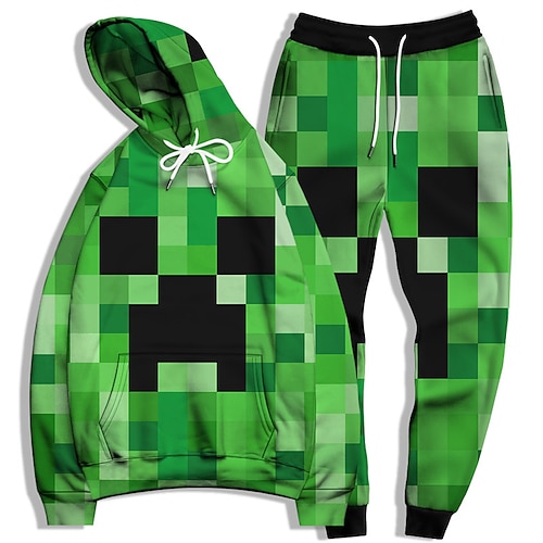 

Men's Tracksuit Hoodies Set Black WhiteBlack Orange Green Light Green Hooded Graphic Grimace 2 Piece Print Sports Outdoor Casual Sports 3D Print Basic Streetwear Casual Fall Spring Clothing Apparel