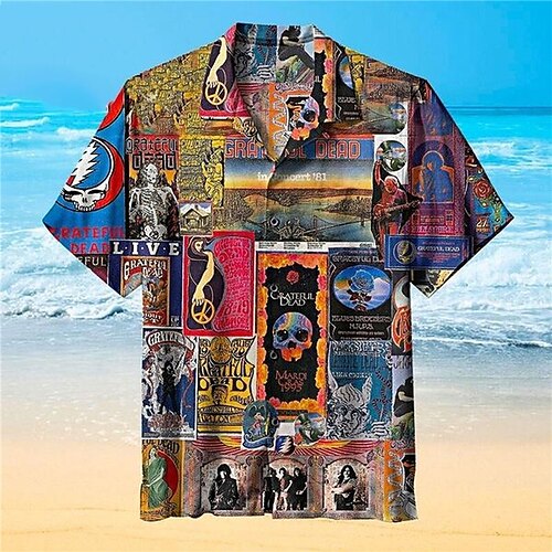 

Men's Shirt Summer Hawaiian Shirt Skull Graphic Prints Vintage Turndown Black Casual Holiday Short Sleeve Button-Down Print Clothing Apparel Tropical Fashion Hawaiian Soft