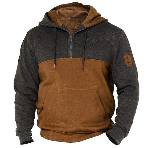 

Men's Zip Up Hoodies Pullover Brown Hooded Color Block Graphic Prints Half Zip Front Pocket Daily Holiday Going out 3D Print Basic Designer Casual Spring Fall Clothing Apparel Hoodies Sweatshirts