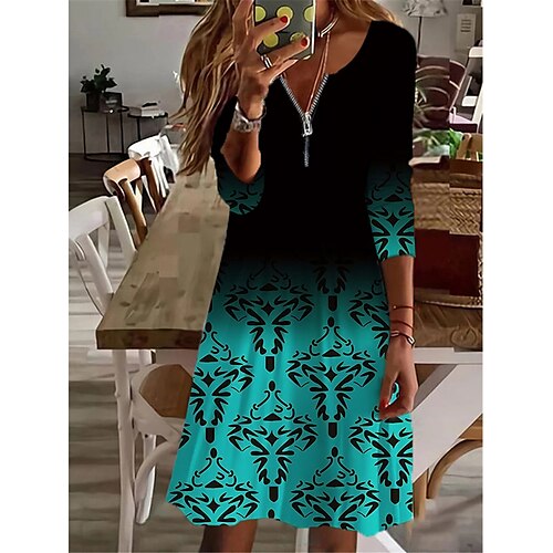 

Women's Casual Dress T Shirt Dress Tee Dress Mini Dress Light Green Royal Blue Blue Long Sleeve Flower Zipper Winter Fall Spring V Neck Fashion Daily 2023 S M L XL XXL 3XL 4XL 5XL