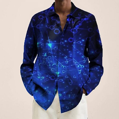 

Men's Shirt Graphic Prints Constellation Turndown Yellow Blue Green Gray Outdoor Street Long Sleeve Button-Down Print Clothing Apparel Fashion Designer Casual Soft