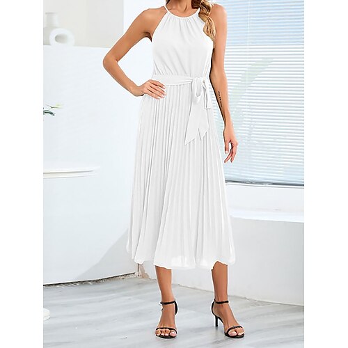 

Women's Casual Dress Sheath Dress Midi Dress Black White Red Sleeveless Pure Color Strappy Spring Summer Spaghetti Strap Classic Daily Date 2023 S M L XL 2XL