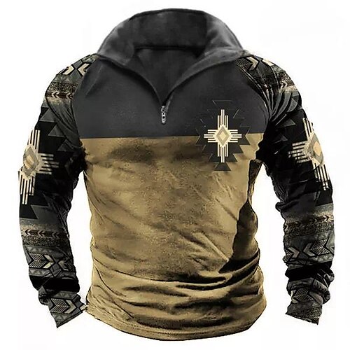 

Men's Zip Up Sweatshirt Pullover Brown Half Zip Tribal Graphic Prints Zipper Print Daily Sports 3D Print Basic Designer Casual Spring Fall Clothing Apparel Hoodies Sweatshirts