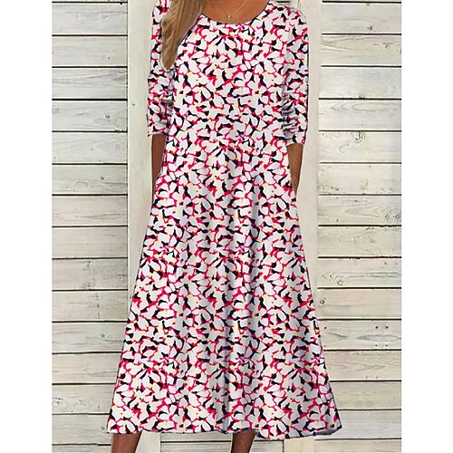 

Women's Casual Dress Midi Dress Light Yellow Light Pink Light Blue Long Sleeve Graphic Print Winter Fall Spring Crew Neck Fashion Daily Weekend 2023 S M L XL XXL 3XL