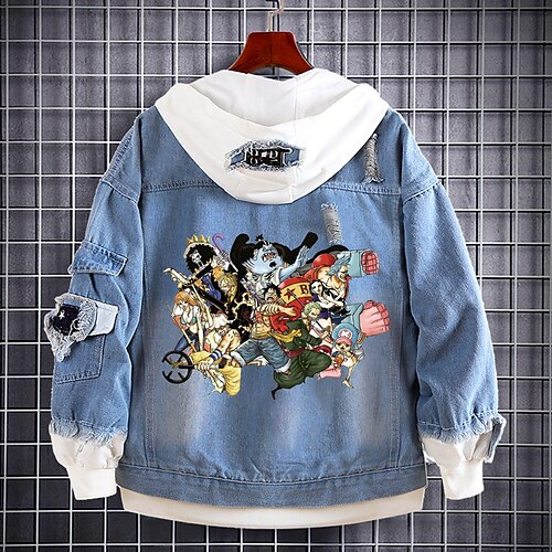 

Inspired by One Piece Monkey D. Luffy Anime Cartoon Manga Anime Denim Jacket Harajuku Kawaii Coat For Men's Women's Unisex Adults' Hot Stamping Denim