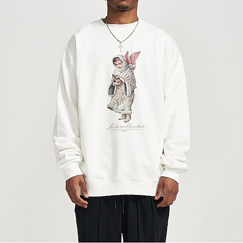 

Men's Pullover Black White Crew Neck Graphic Work Casual Daily Cotton Basic Streetwear Casual Spring Fall Clothing Apparel Hoodies Sweatshirts