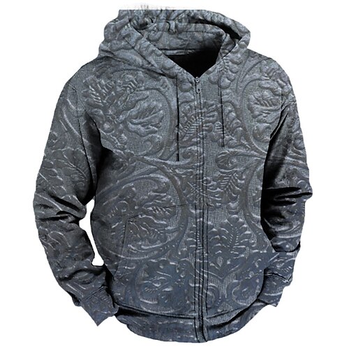

Men's Full Zip Hoodie Jacket Blue Purple Khaki Hooded Florals Graphic Prints Zipper Print Sports Outdoor Daily Sports 3D Print Streetwear Designer Casual Spring Fall Clothing Apparel Hoodies