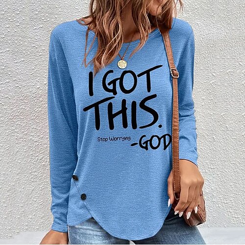 

Women's Blouse Black Blue Green Letter Print Long Sleeve Casual Holiday Basic Round Neck Regular S